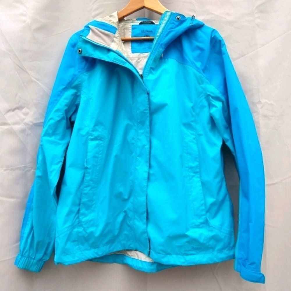 LL Bean rain jacket blue teal hooded hood spring summer storm outdoor